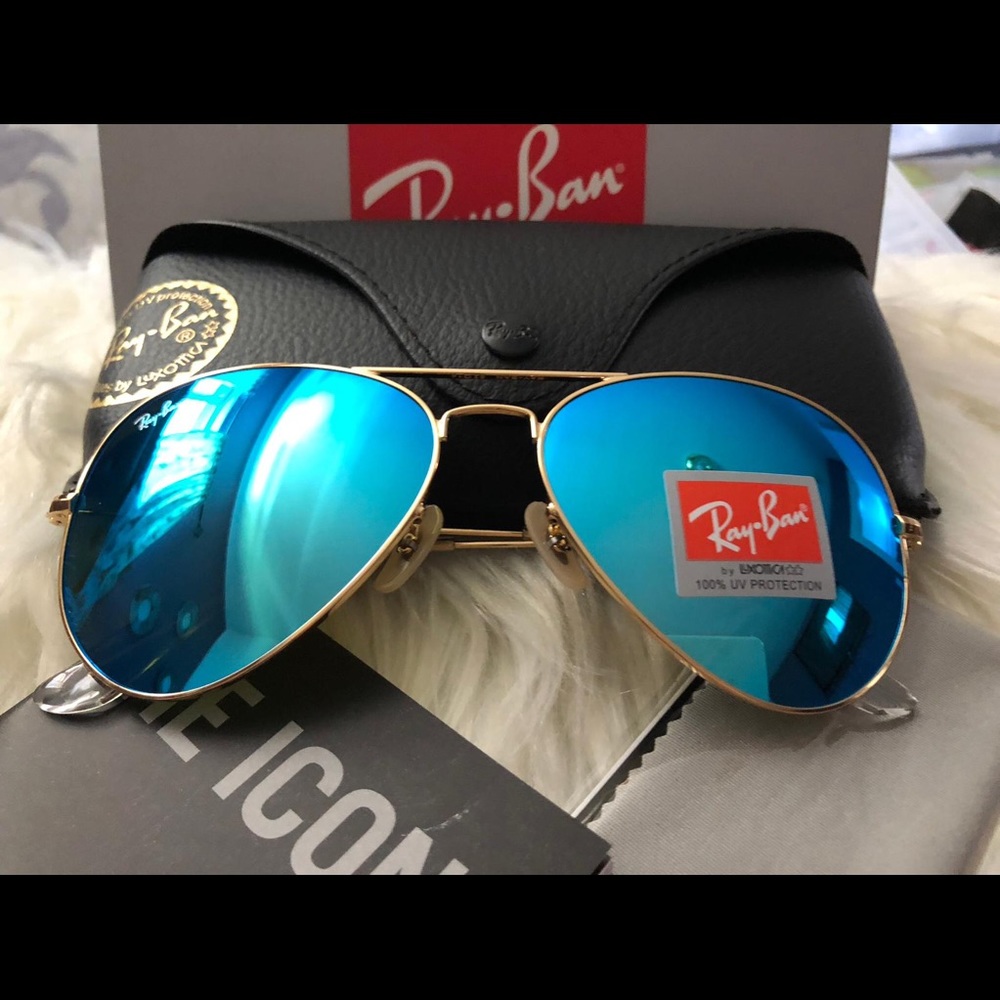 Ray Ban Aviator 62mm size Aqua blue gold frame